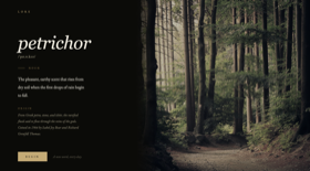Screenshot of the petrichor word-of-the-day page on shalim.uk/lore